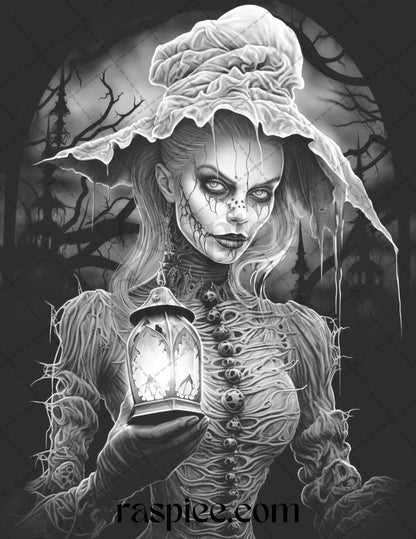 60 Halloween Vampire Grayscale Coloring Pages Printable for Adults, PDF File Instant Download