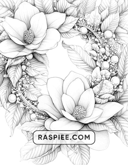 72 Christmas Wreaths Adult Coloring Pages
