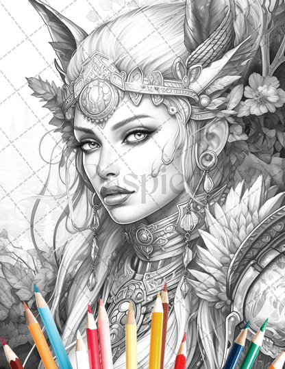 35 Beautiful Printable Elf Girls Coloring Book for Adults, Grayscale Coloring Page, PDF File Instant Download