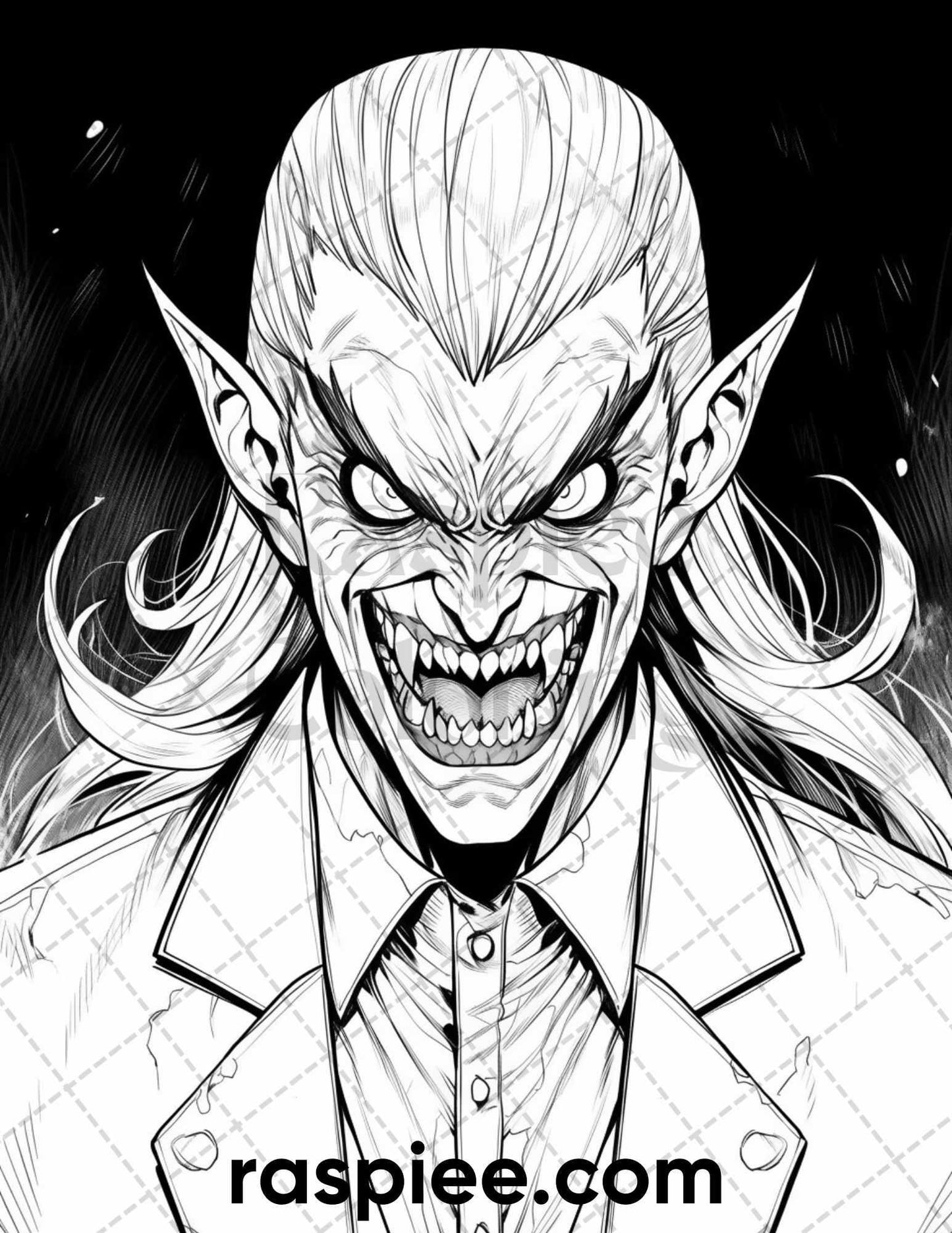 50 Count Dracula Grayscale Coloring Pages Printable for Adults, PDF File Instant Download