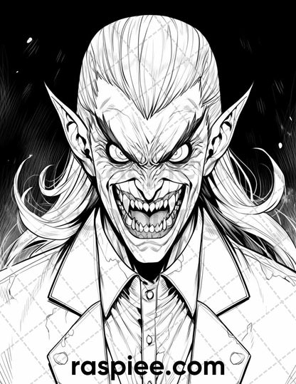 50 Count Dracula Grayscale Coloring Pages Printable for Adults, PDF File Instant Download