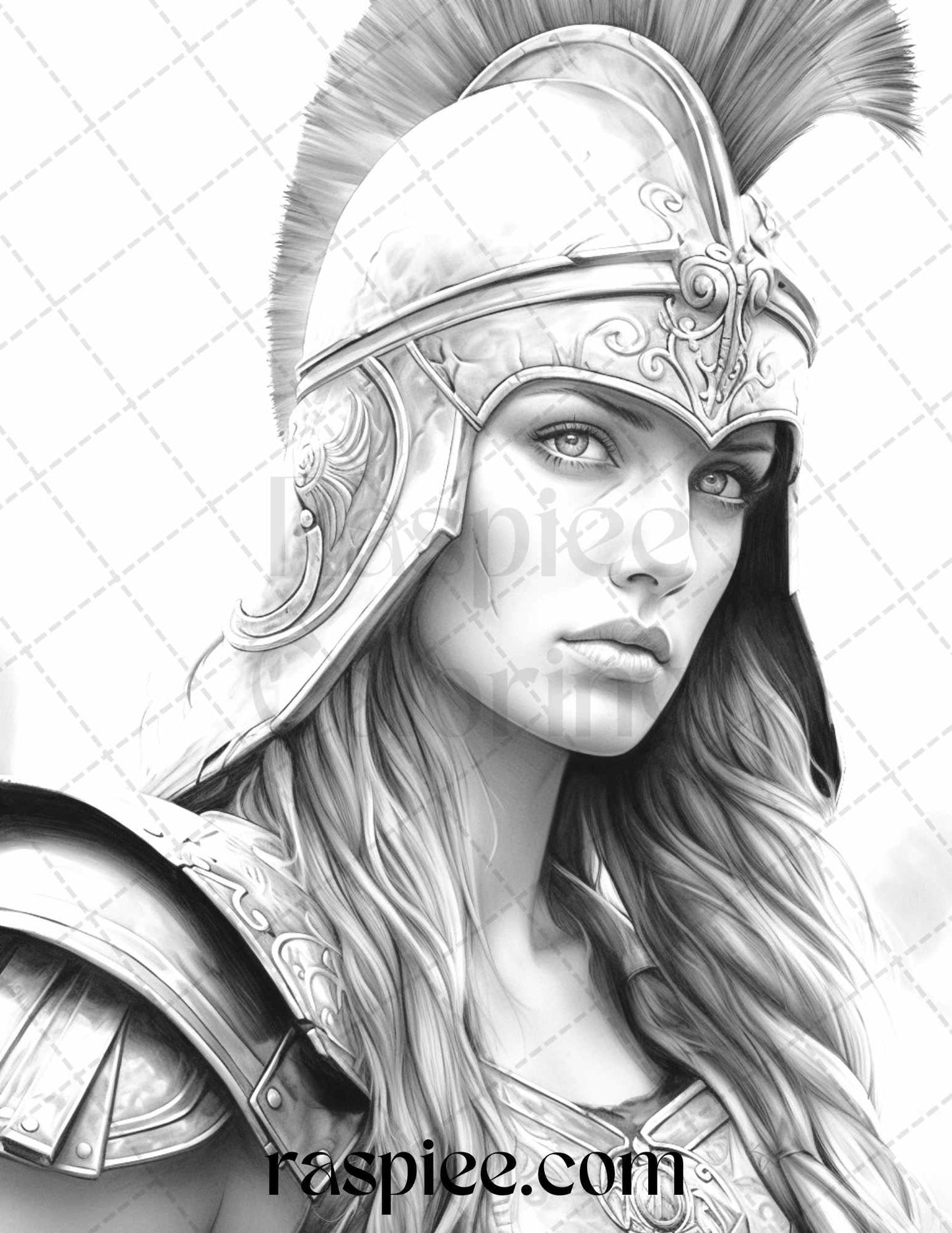 Greek Women Warriors Grayscale Coloring Pages for Adults, Printable PDF File Instant Download