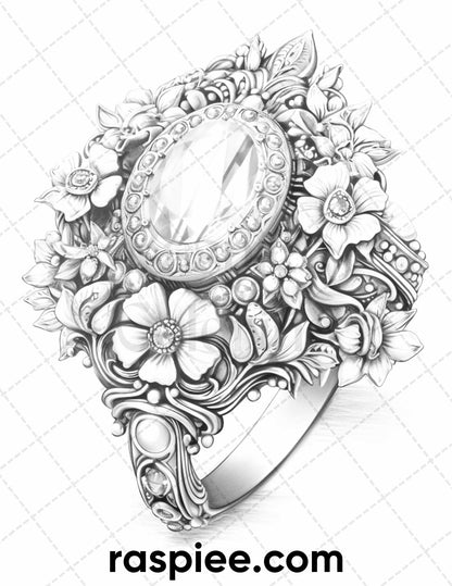 75 Exquisite Jewelry Collection Grayscale Coloring Pages for Adults, Printable PDF Instant Download