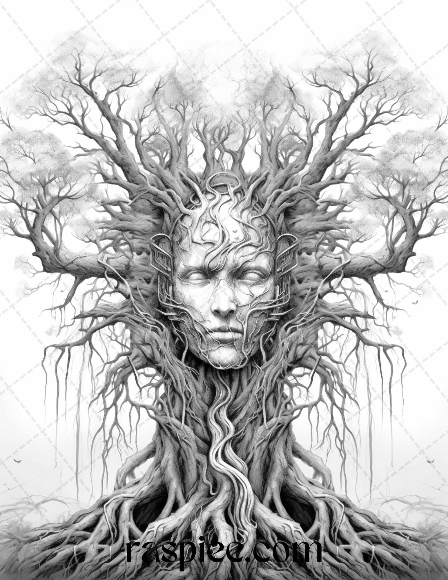 Mystical World Grayscale Coloring Pages Printable for Adults, Enchanting Fantasy Designs, PDF File Instant Download
