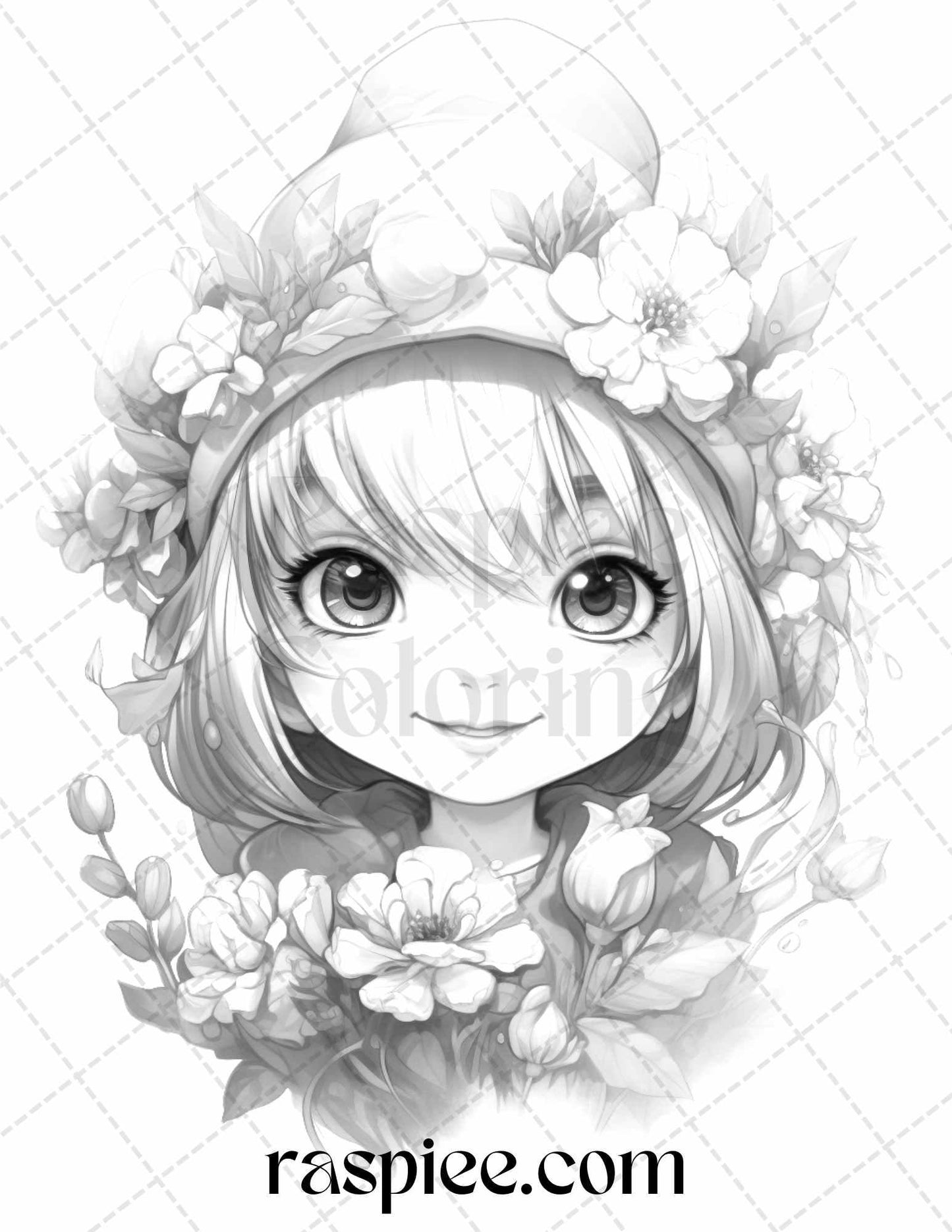 50 Flower Gnomes Grayscale Coloring Pages Printable for Adults Kids, PDF File Instant Download