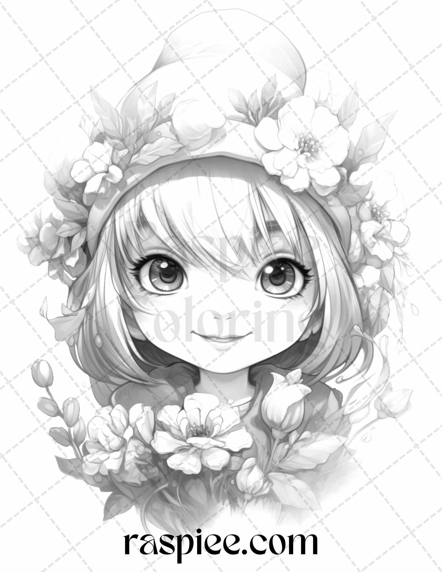 50 Flower Gnomes Grayscale Coloring Pages Printable for Adults Kids, PDF File Instant Download