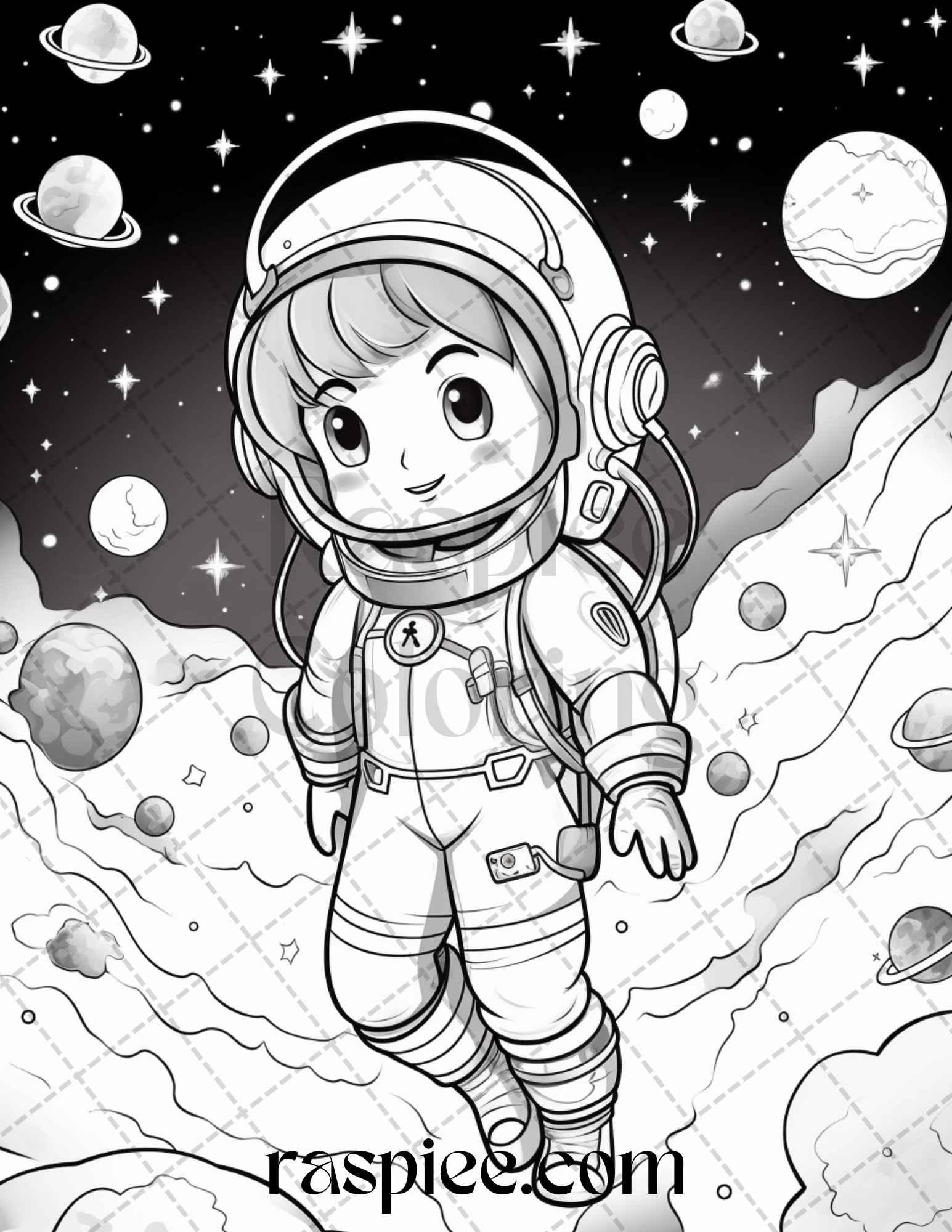 50 Cute Astronaut Adventures Coloring Pages Printable for Kids, PDF File Instant Download