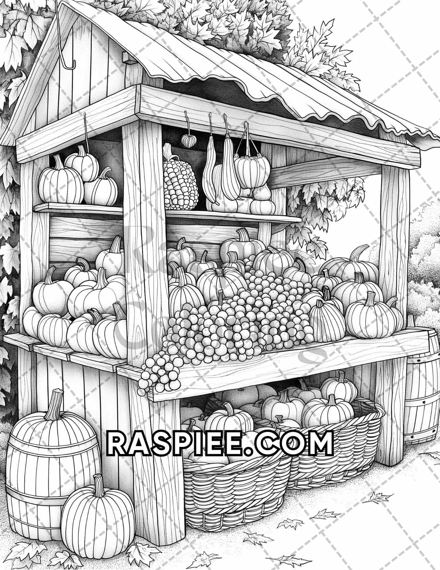 60 Relaxing Autumn Grayscale Adult Coloring Pages Printable PDF Instant Download