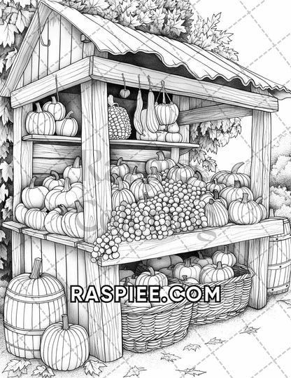 60 Relaxing Autumn Grayscale Adult Coloring Pages Printable PDF Instant Download