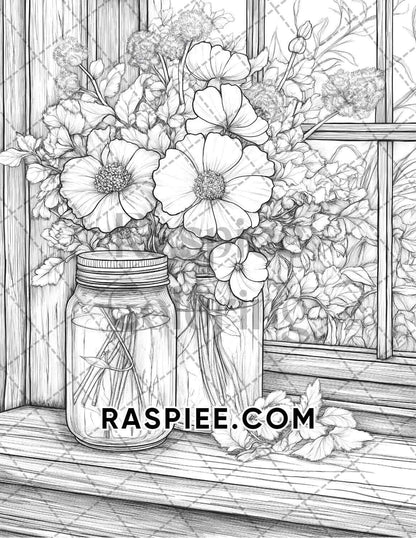 Fall Flowers Adult Coloring Pages Printable PDF Instant Download