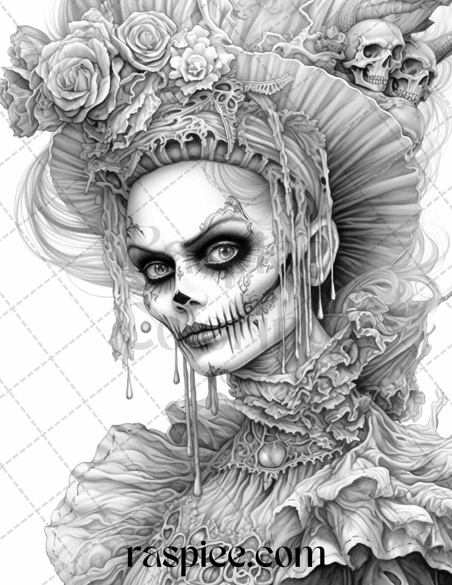 60 Halloween Victorian Era Grayscale Coloring Pages Printable for Adults, PDF File Instant Download