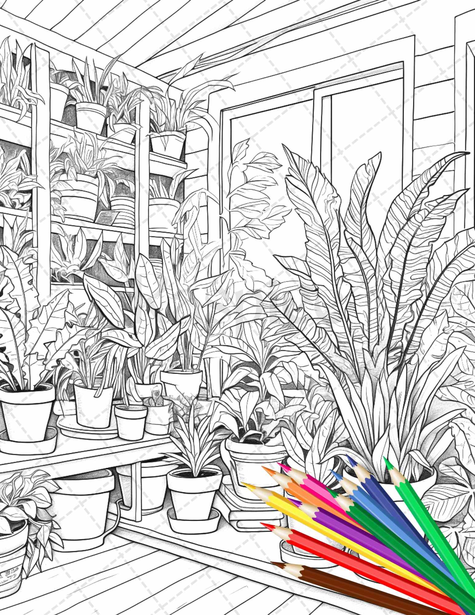 38 Indoor Houseplants Coloring Pages Printable for Adults, Grayscale Coloring Page, PDF File Instant Download