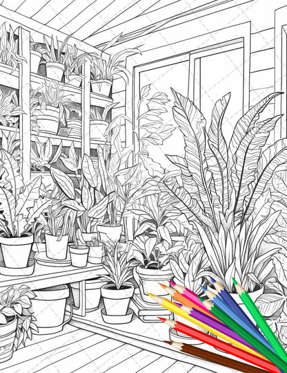 38 Indoor Houseplants Coloring Pages Printable for Adults, Grayscale Coloring Page, PDF File Instant Download