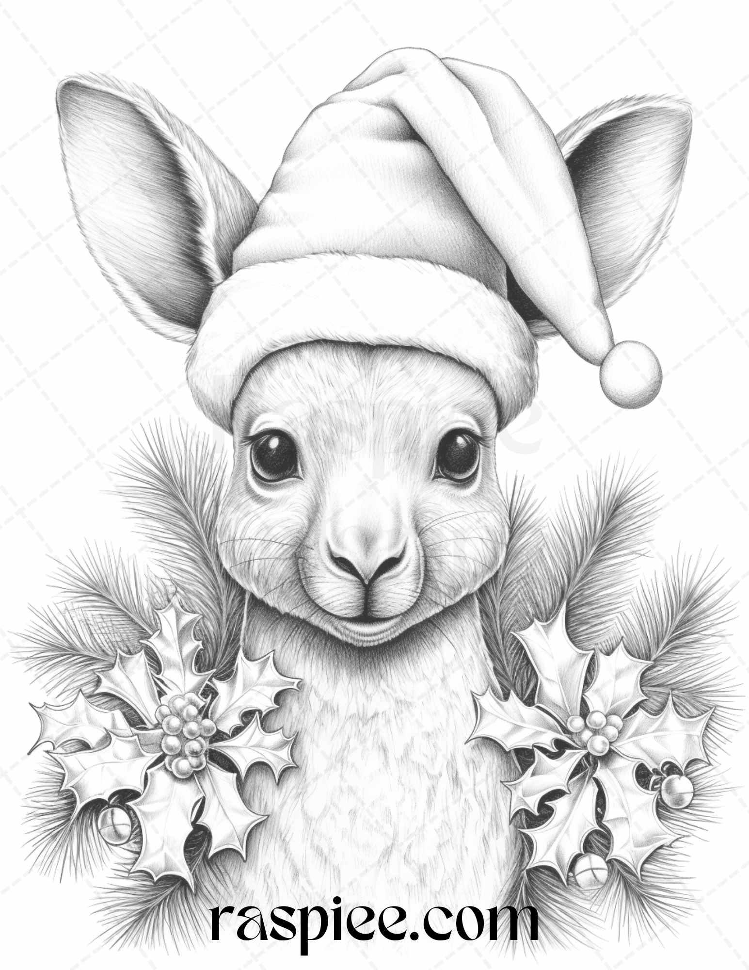 70 Christmas Animals Grayscale Coloring Pages Printable for Adults, PDF File Instant Download