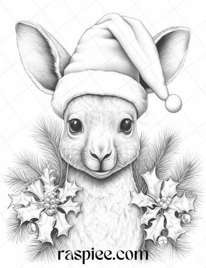 70 Christmas Animals Grayscale Coloring Pages Printable for Adults, PDF File Instant Download