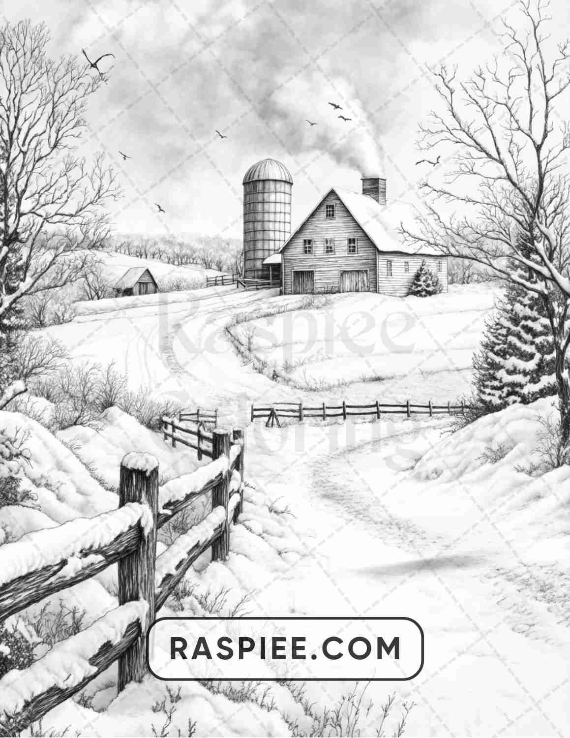 82 Winter Landscapes Adult Coloring Pages