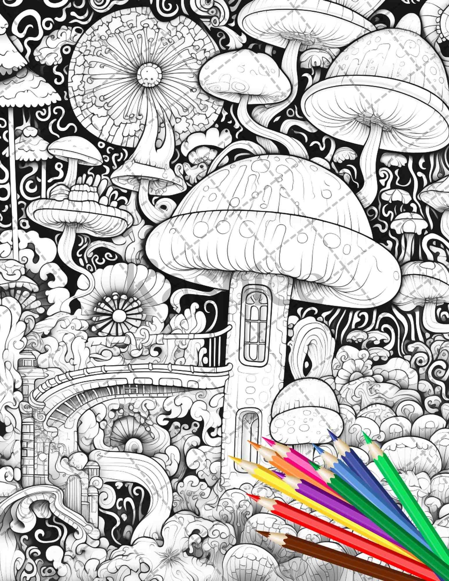 Psychedelic Trippy Coloring Book Printable for Adults, Grayscale Coloring Page, PDF File Instant Download