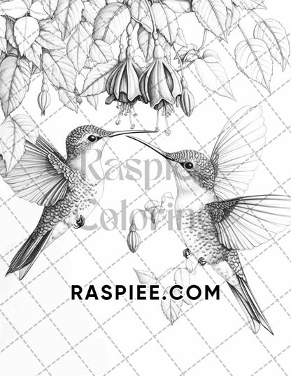 Flowers and Birds Adult Coloring Pages Printable PDF Instant Download