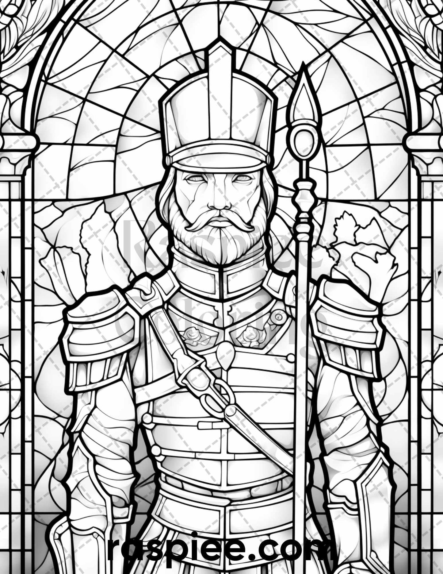 50 Christmas Stained Glass Grayscale Coloring Pages for Adults, Printable PDF File Instant Download