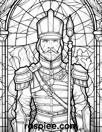 50 Christmas Stained Glass Grayscale Coloring Pages for Adults, Printable PDF File Instant Download