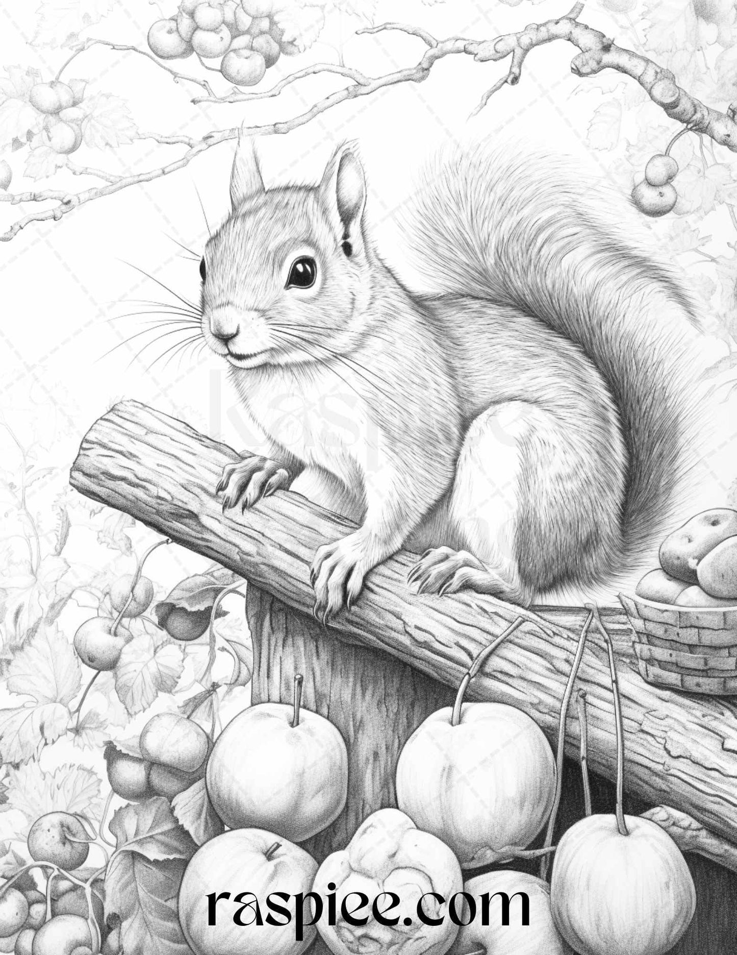 52 Adorable Squirrels Grayscale Coloring Pages Printable for Adults Kids, PDF File Instant Download