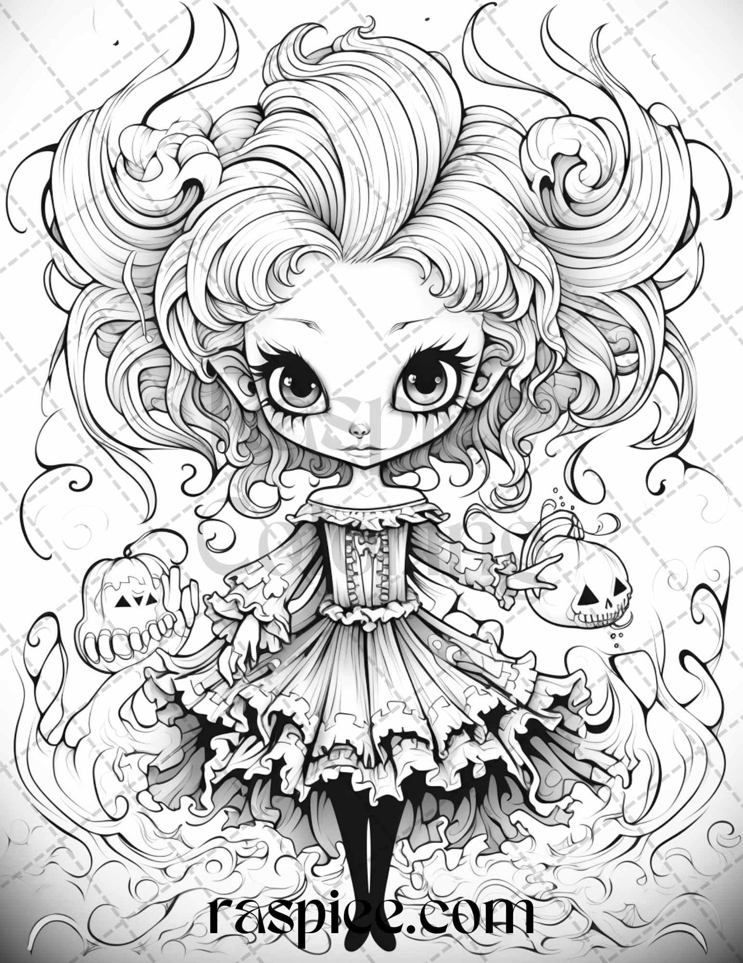 50 Spooky Miss Nightmare Grayscale Coloring Pages Printable for Adults, PDF File Instant Download