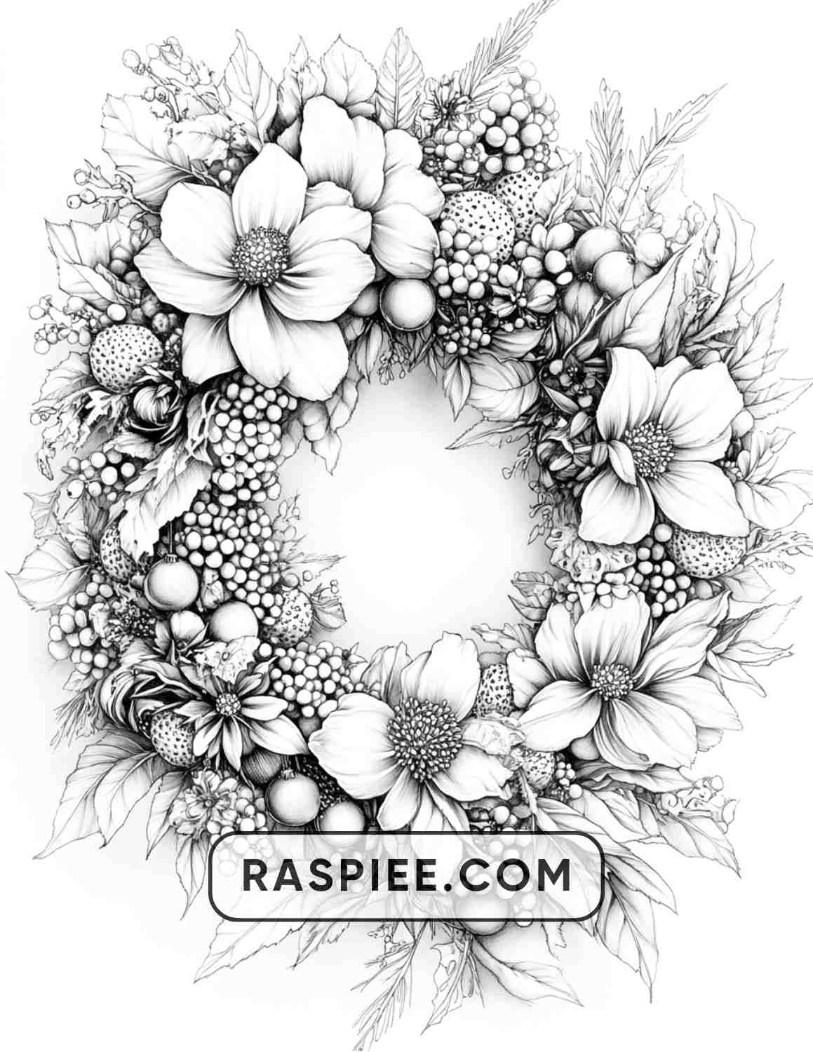 72 Christmas Wreaths Adult Coloring Pages