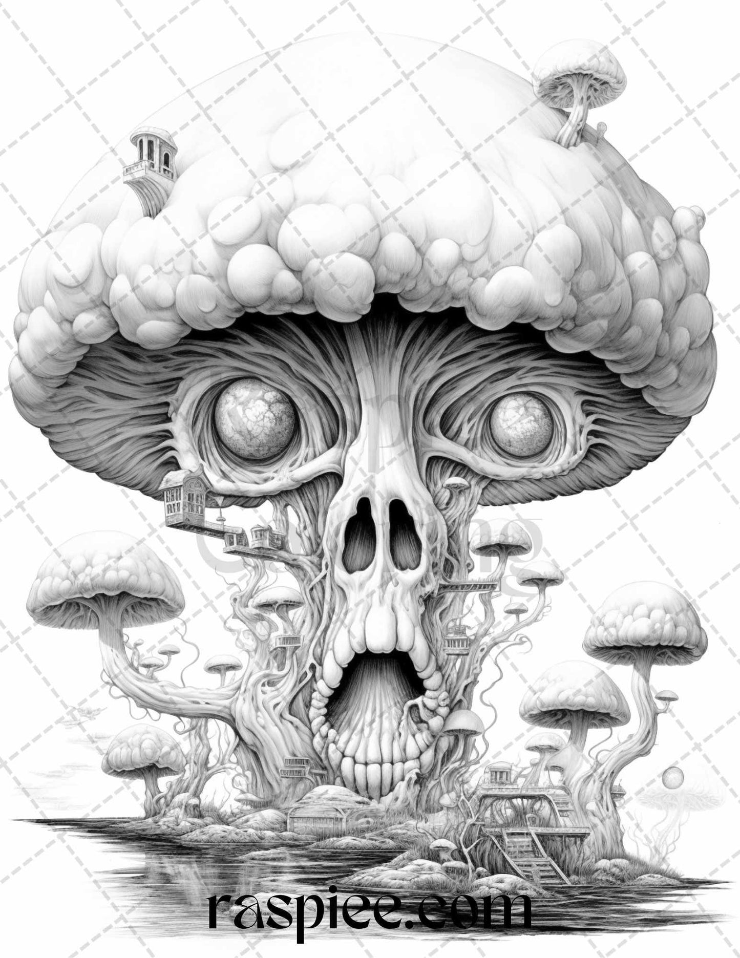 53 Surreal Creatures Grayscale Coloring Pages for Adults, Printable PDF File Instant Download