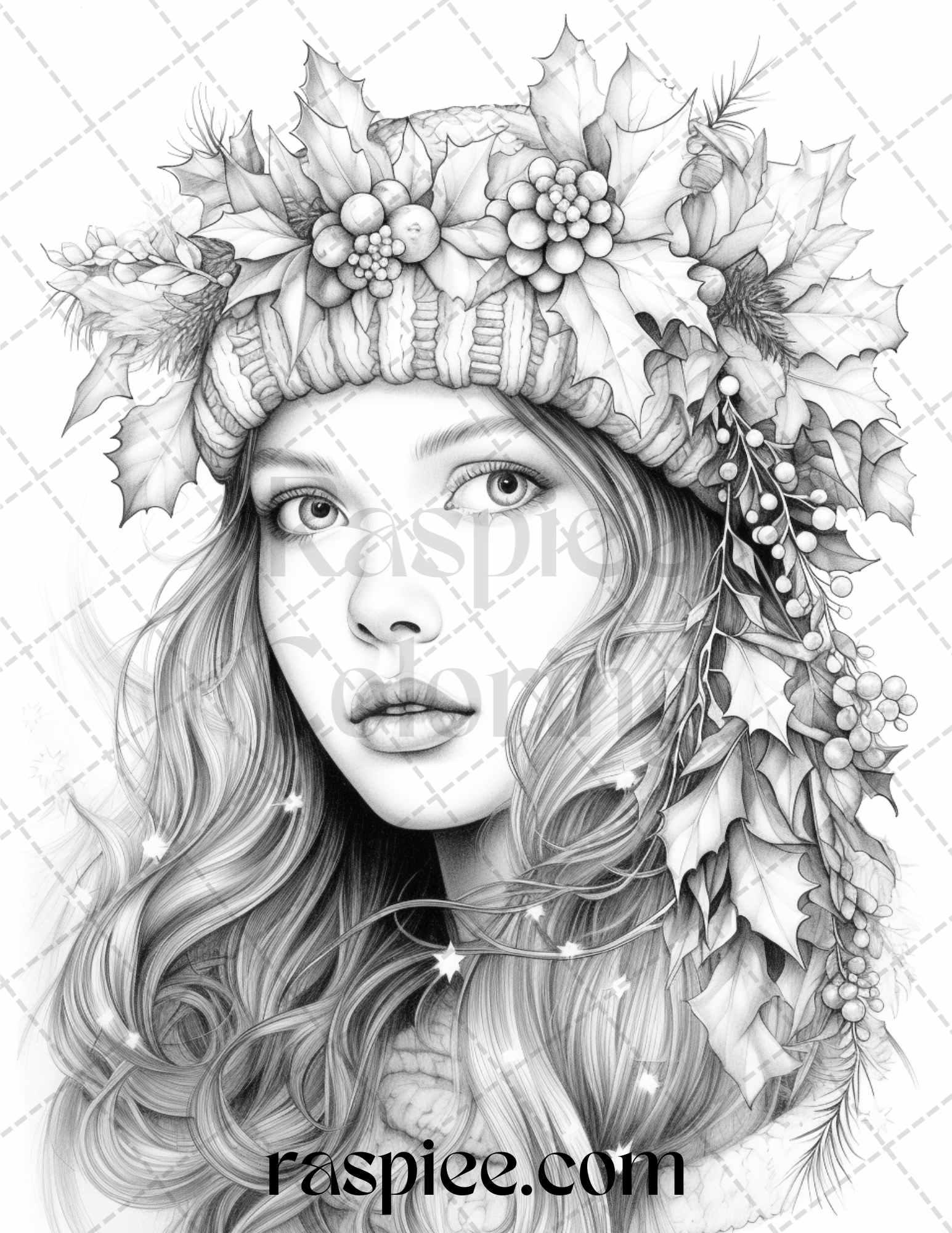 60 Beautiful Winter Girls Grayscale Coloring Pages Printable for Adults, PDF File Instant Download