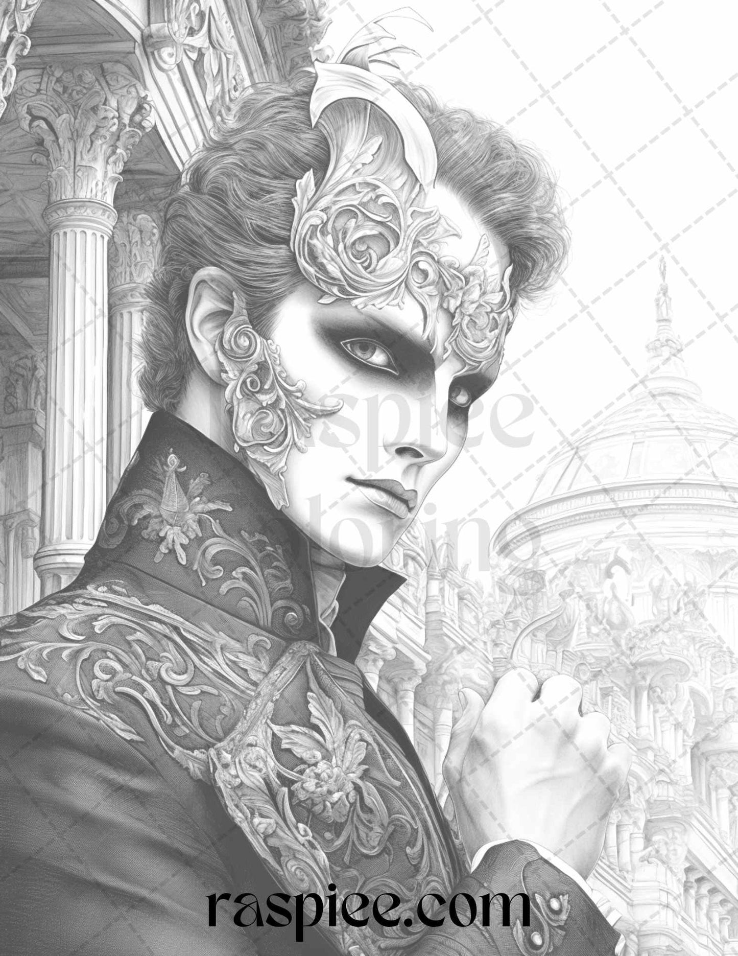 Phantom of the Opera Grayscale Coloring Pages Printable for Adults, PDF File Instant Download