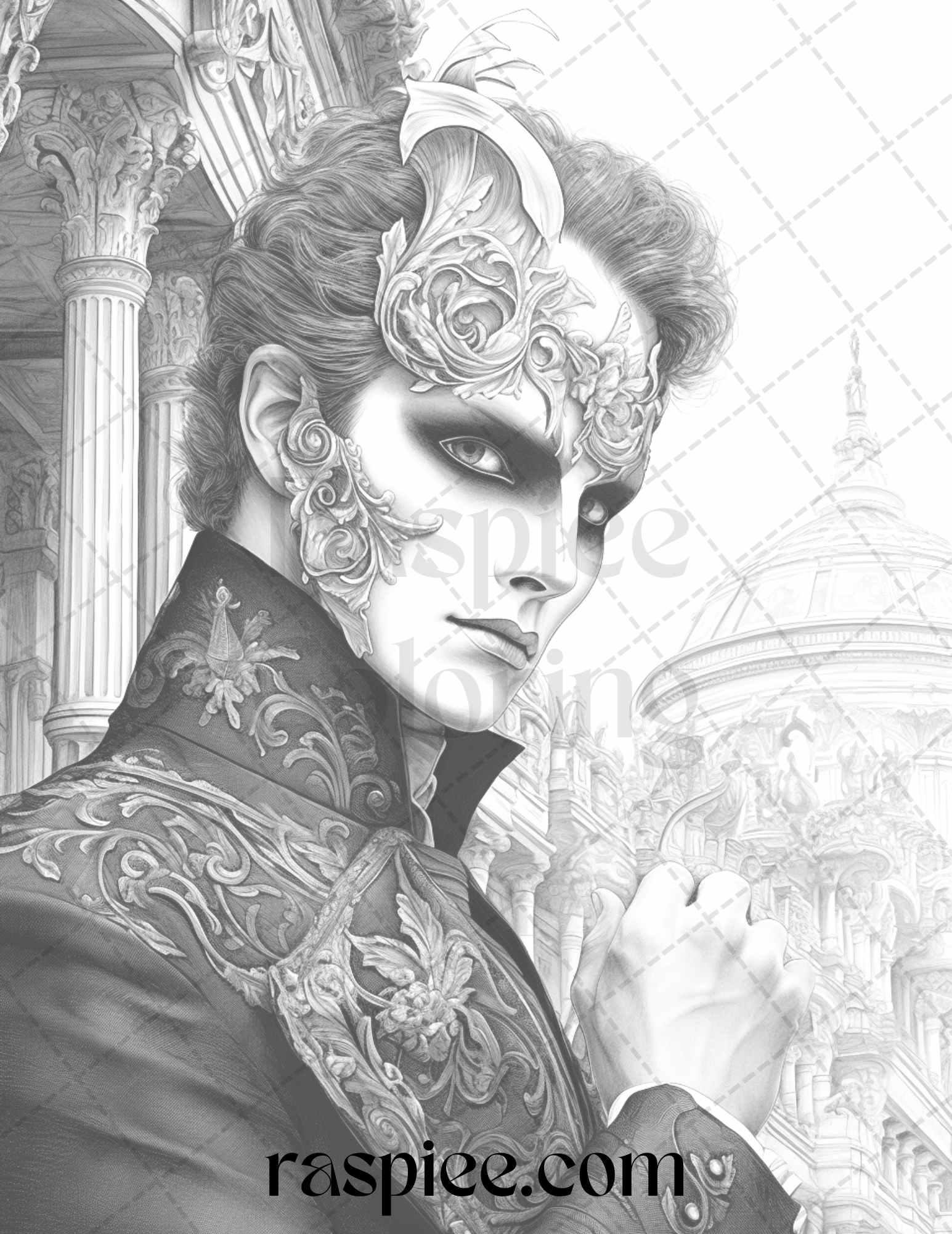 Phantom of the Opera Grayscale Coloring Pages Printable for Adults, PDF File Instant Download