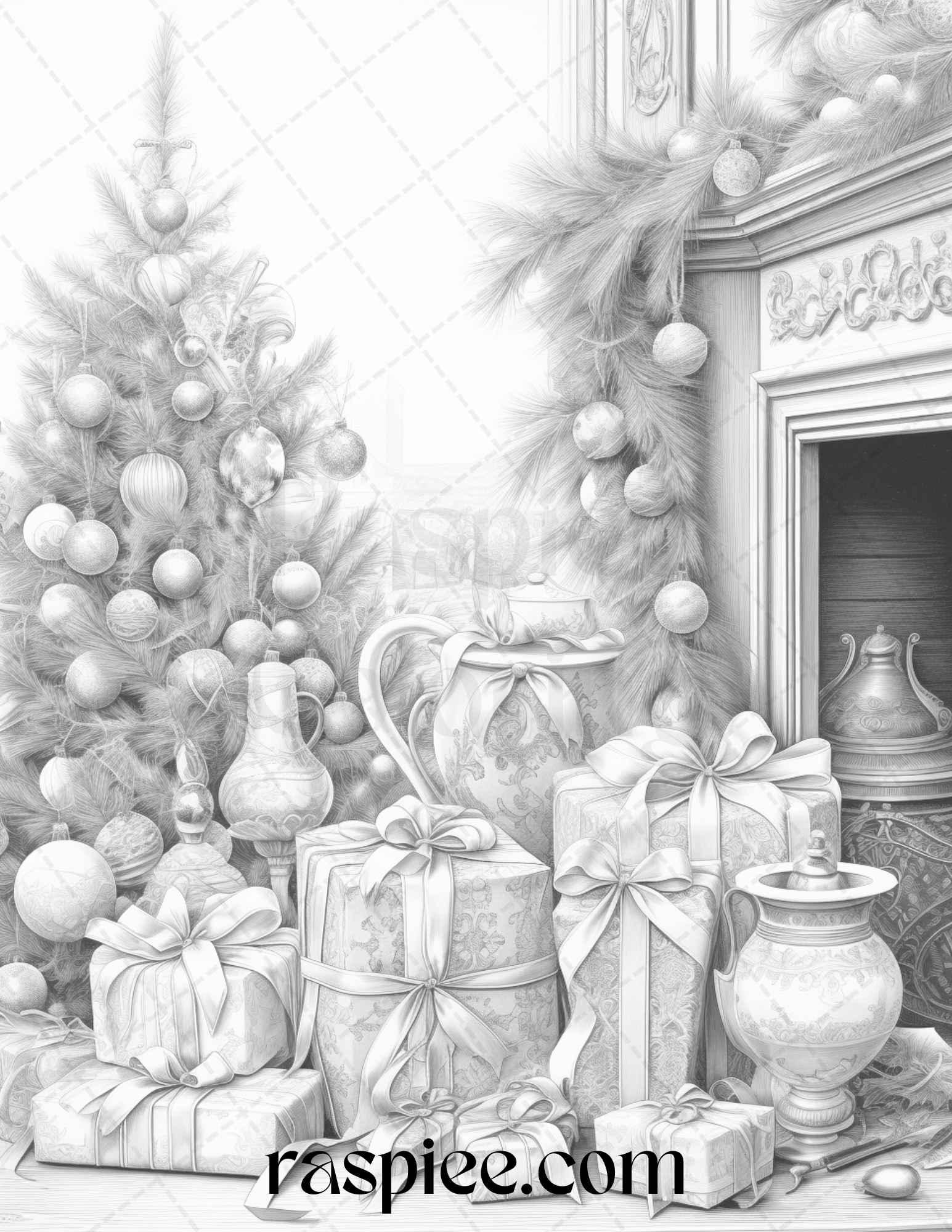 90 Merry Christmas Grayscale Coloring Pages Printable for Adults, PDF File Instant Download