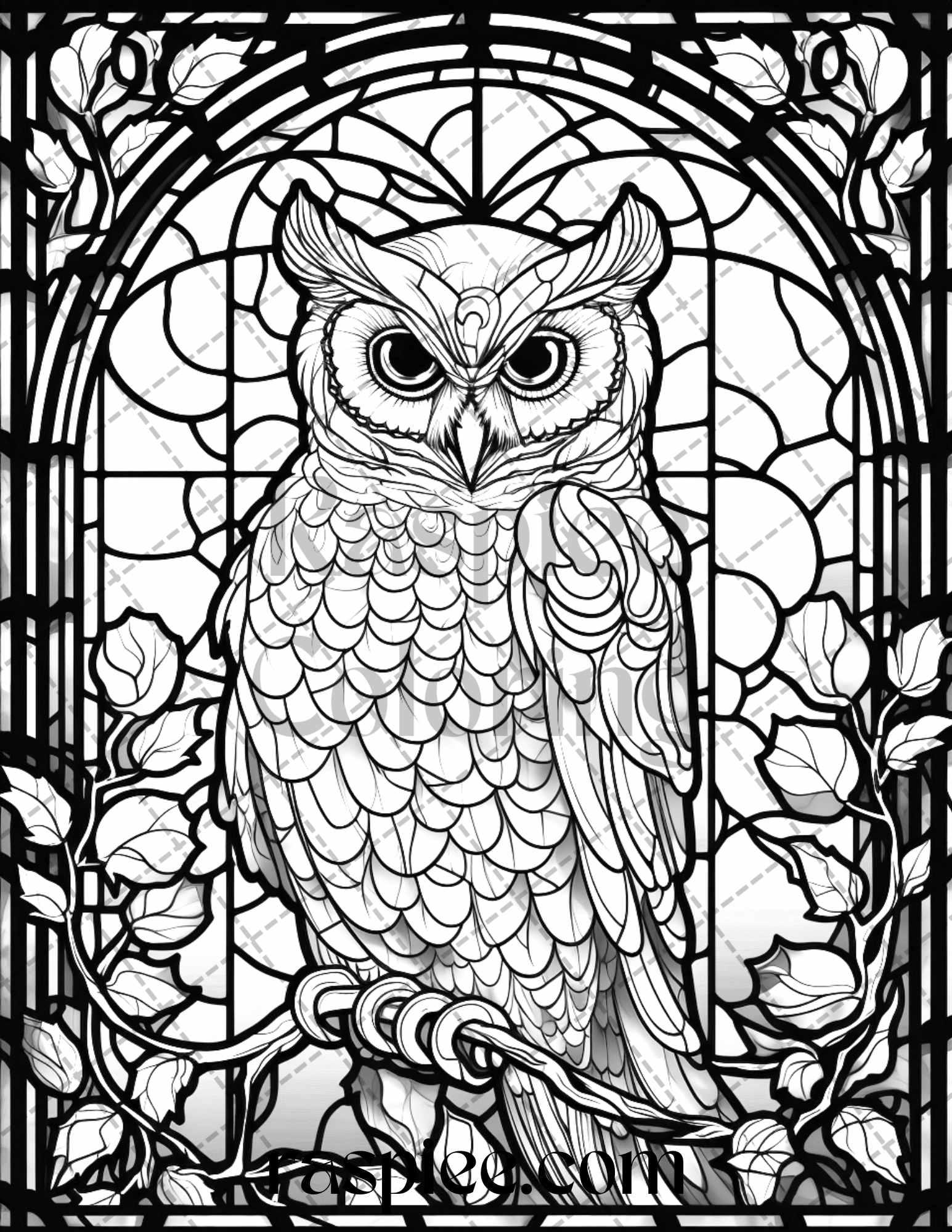 70 Halloween Stained Glass Grayscale Coloring Pages Printable for Adults, PDF File Instant Download