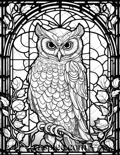 70 Halloween Stained Glass Grayscale Coloring Pages Printable for Adults, PDF File Instant Download