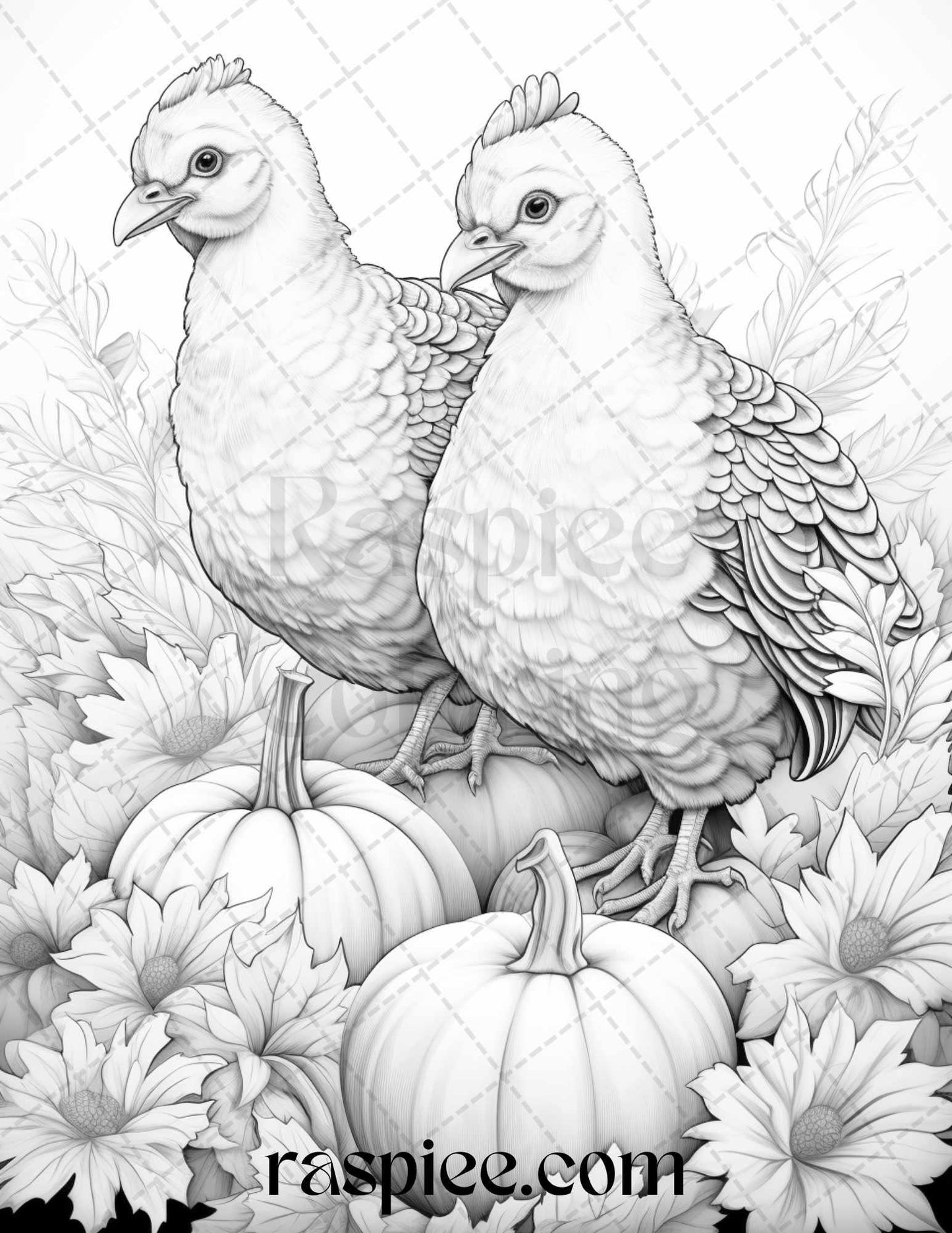 Autumn Animals Grayscale Coloring Pages for Adults and Kids, Printable PDF File Instant Download