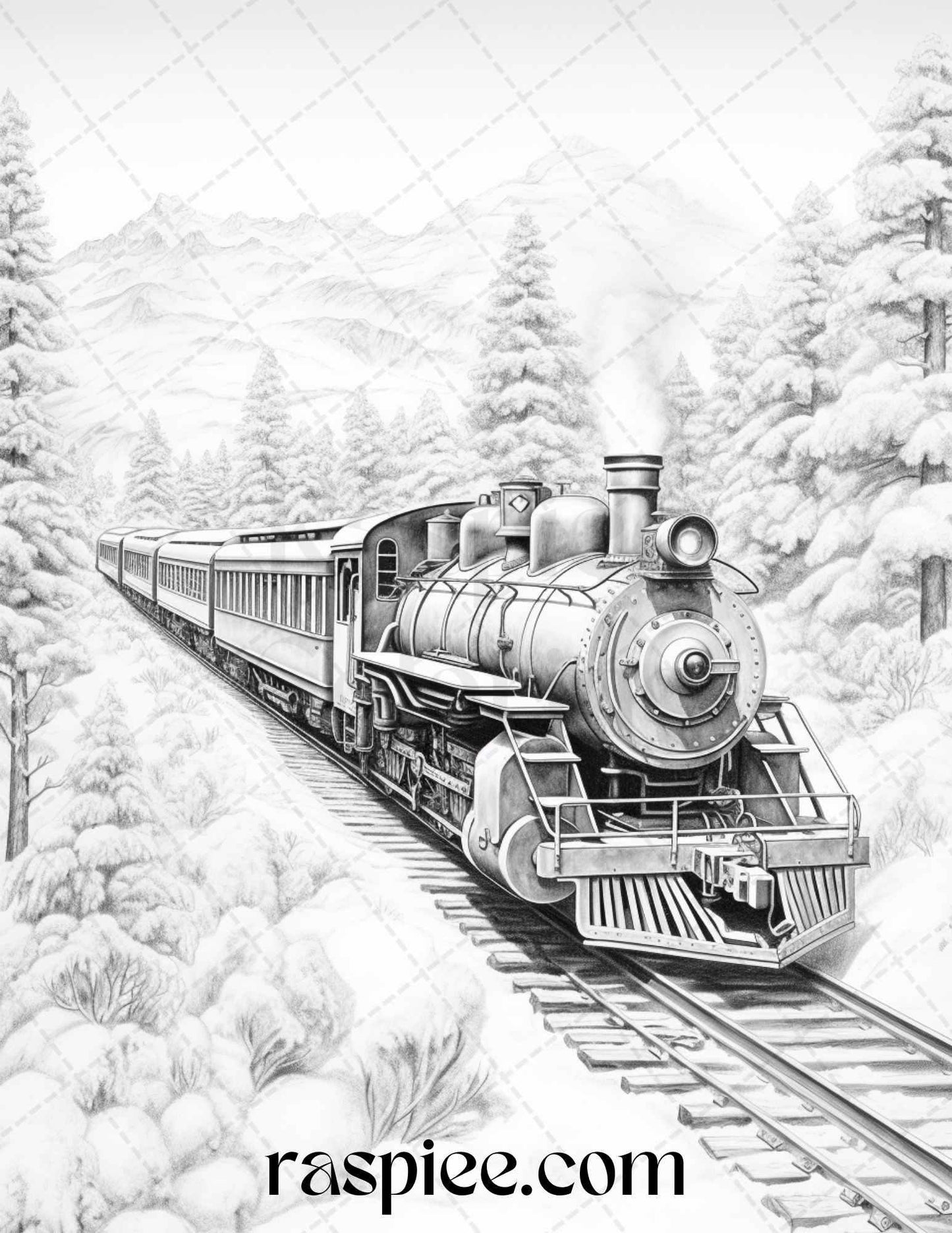 Winter Scenery Grayscale Coloring Pages Printable, Relaxing Snowy Landscapes, PDF File Instant Download