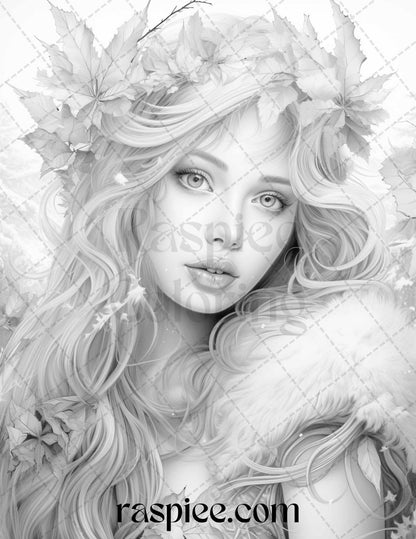 50 Winter Fairy Grayscale Coloring Pages Printable for Adults, PDF File Instant Download