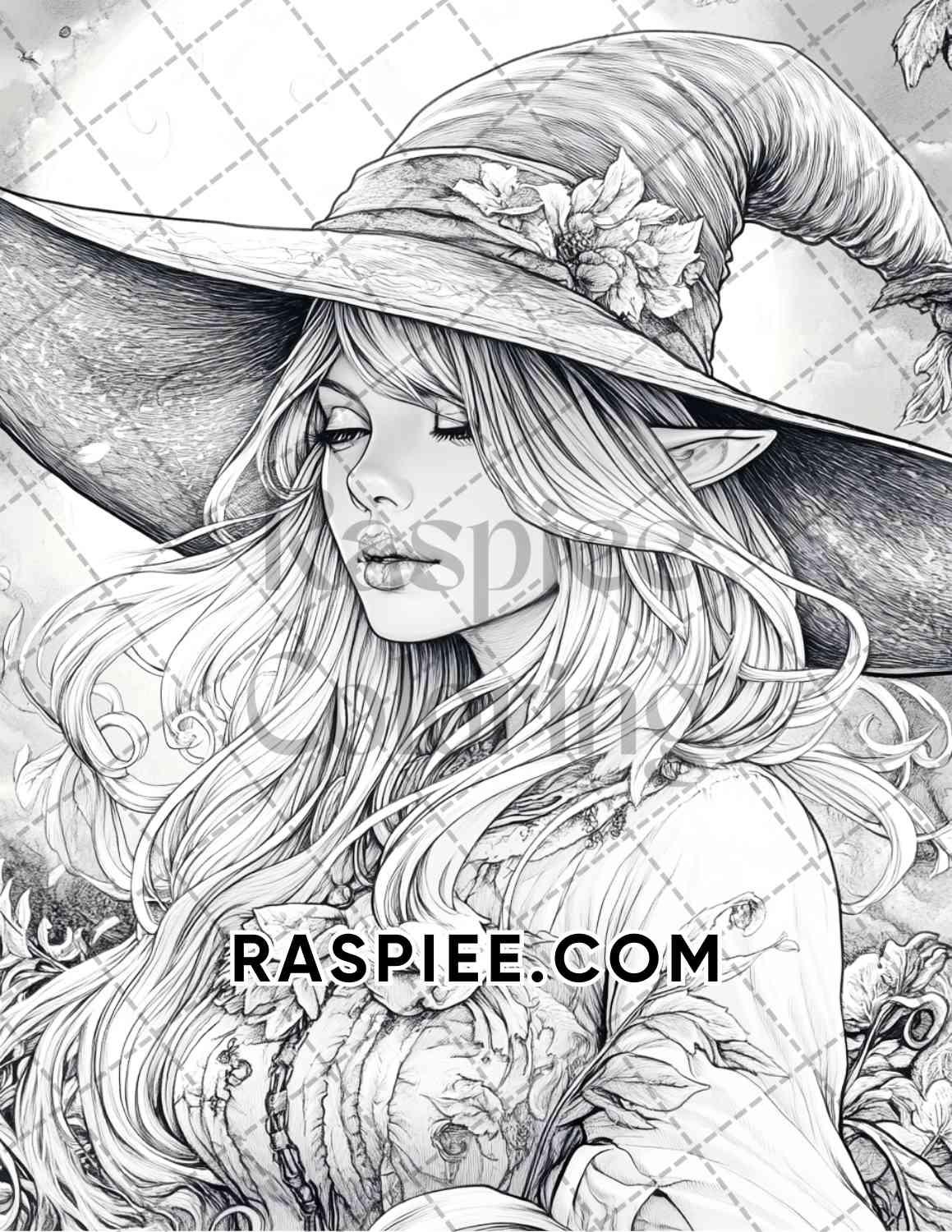 Enchanted Witches Adult Coloring Pages Printable PDF Instant Download