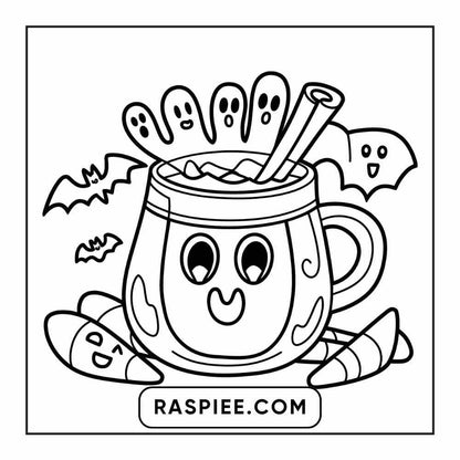 100 Bold Easy Spooky Food & Drinks Coloring Pages Printable PDF Instant Download