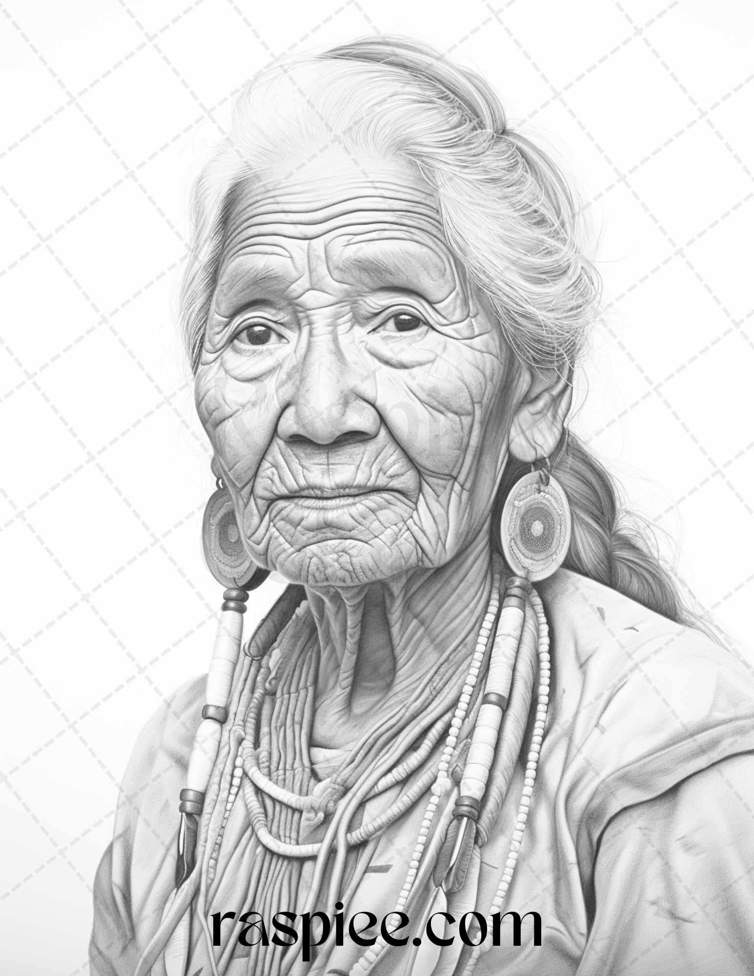 Native American Portrait Grayscale Coloring Pages Printable for Adults, PDF File Instant Download