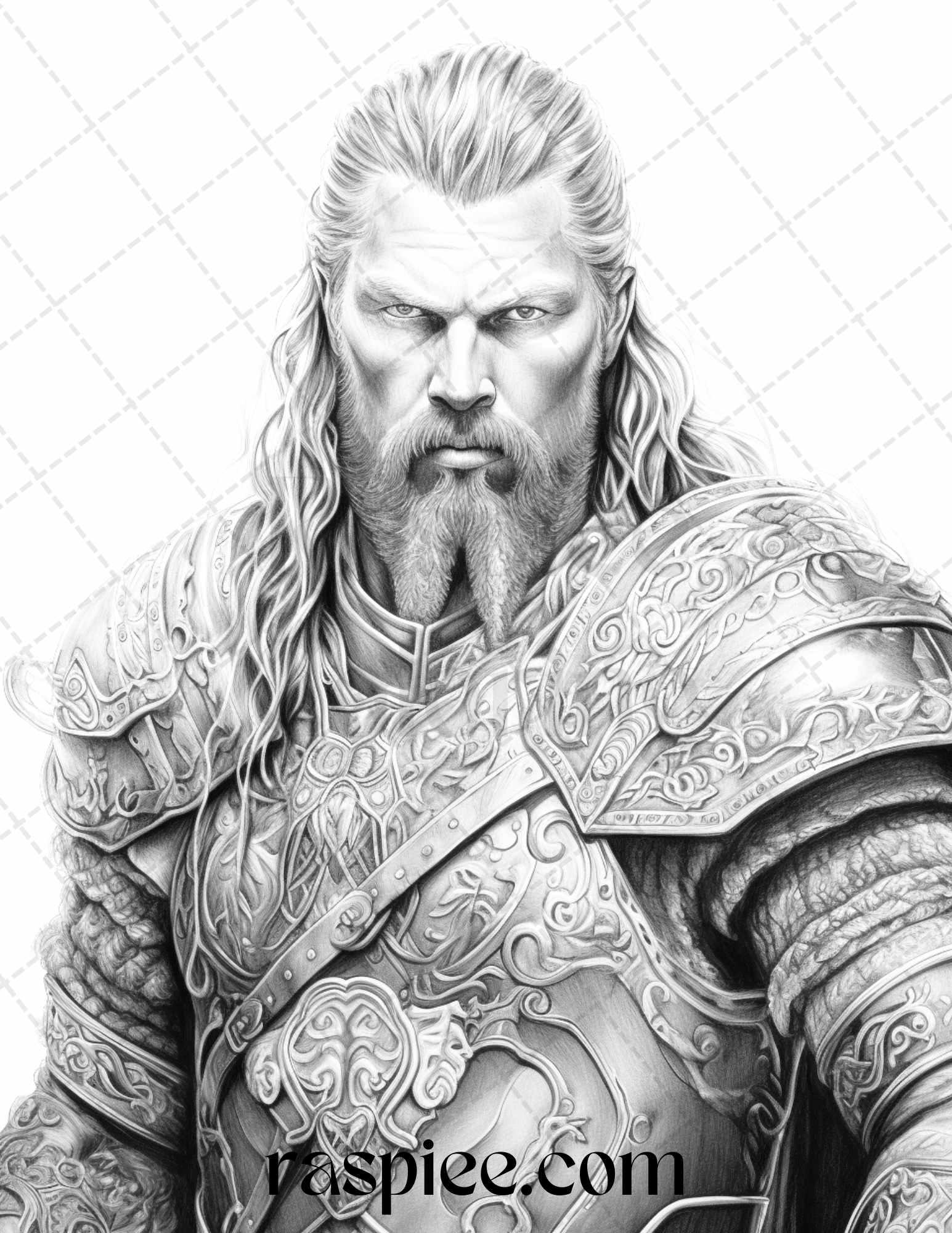 55 Viking Warriors Portrait Grayscale Coloring Pages Printable for Adults, PDF File Instant Download