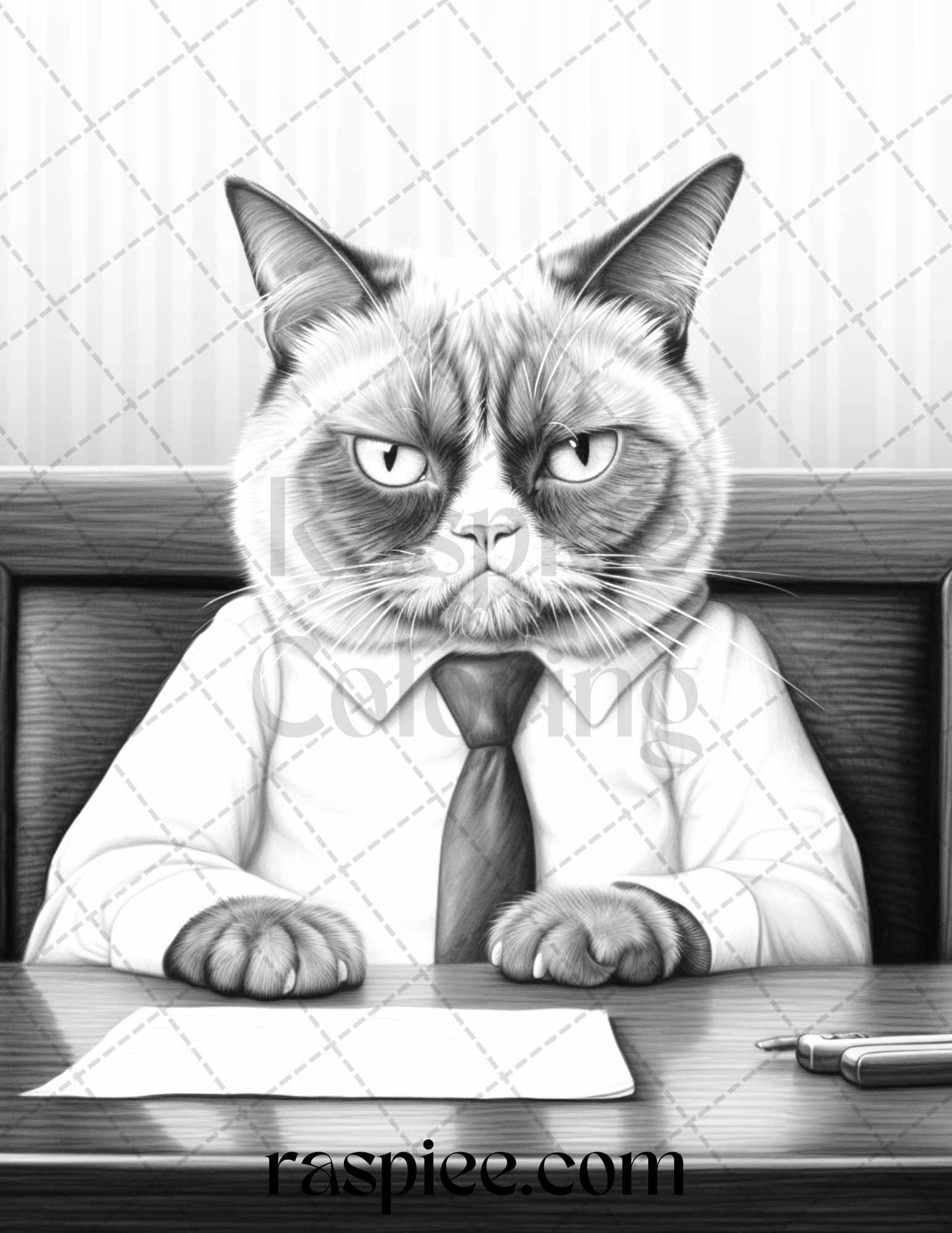 50 Grumpy Cat Grayscale Coloring Pages Printable for Adults, PDF File Instant Download