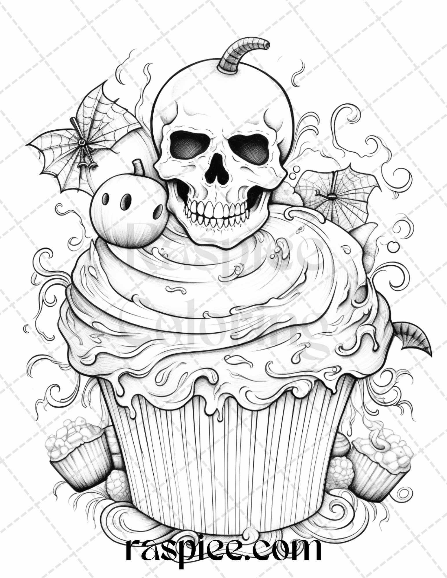 68 Halloween Spooky Desserts Grayscale Coloring Pages Printable for Adults, PDF File Instant Download