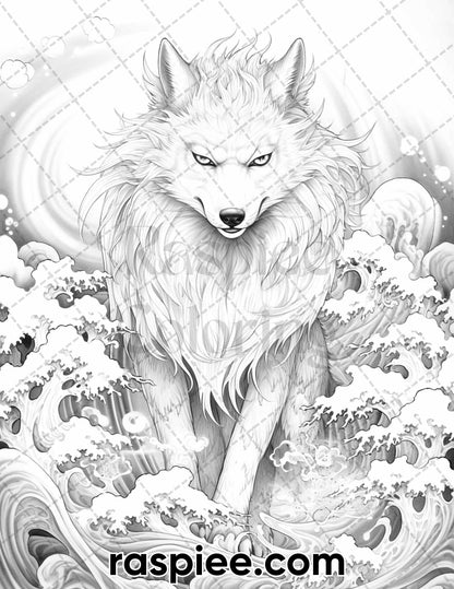 60 Mythical Creatures Grayscale Coloring Pages for Adults, Printable PDF Instant Download
