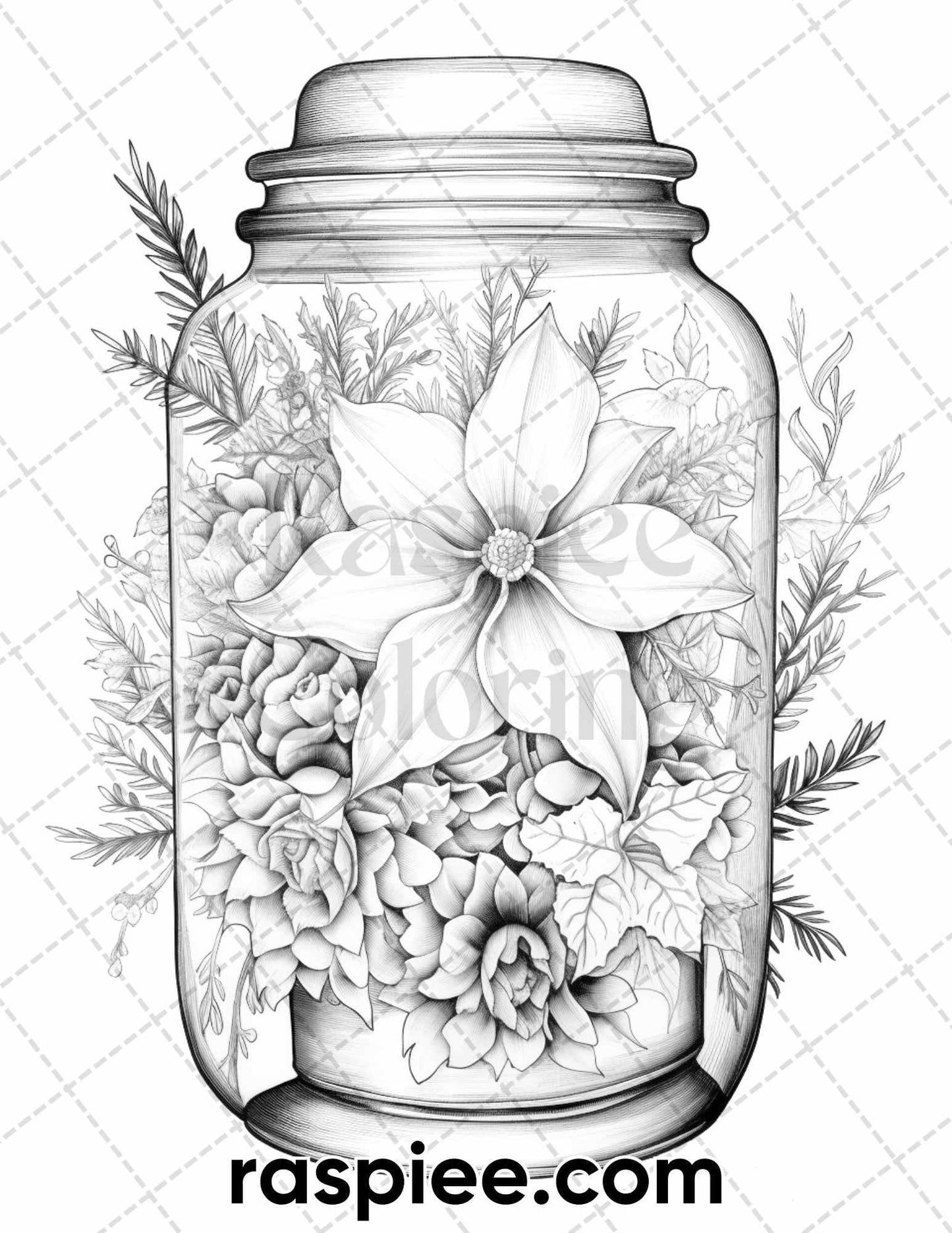 60 Christmas In Jar Grayscale Coloring Pages for Adults, Printable PDF Instant Download