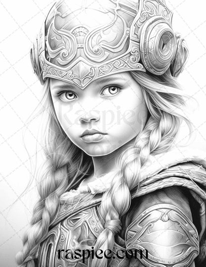 58 Little Viking Girls Boys Portrait Grayscale Coloring Pages Printable, PDF File Instant Download