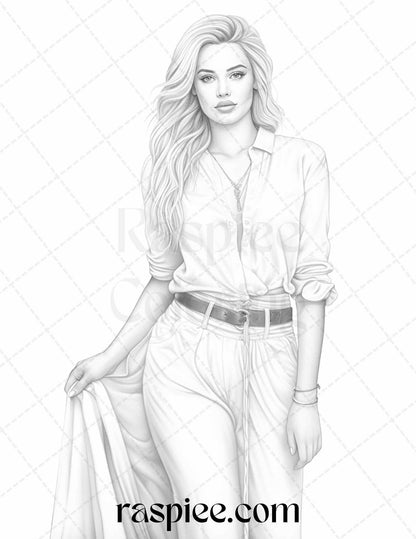 Fashion Show Grayscale Coloring Pages Printable for Adults, PDF File Instant Download