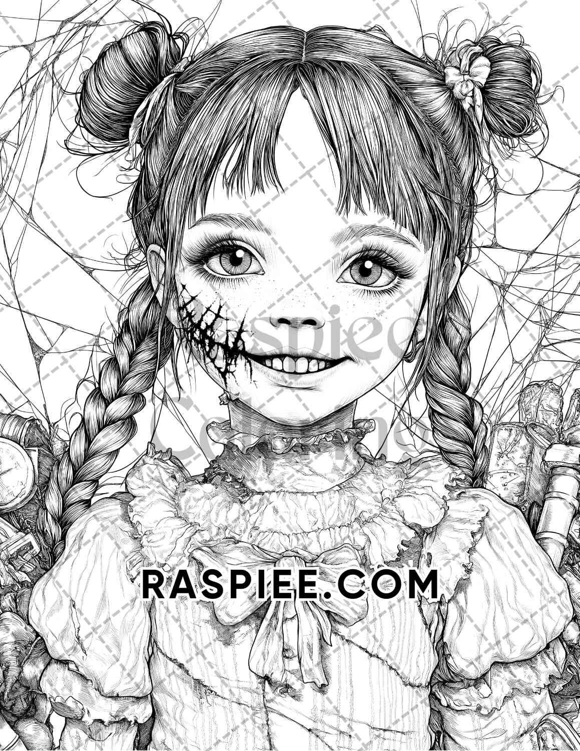 Haunted Dolls Halloween Horror Adult Coloring Pages Printable PDF Instant Download
