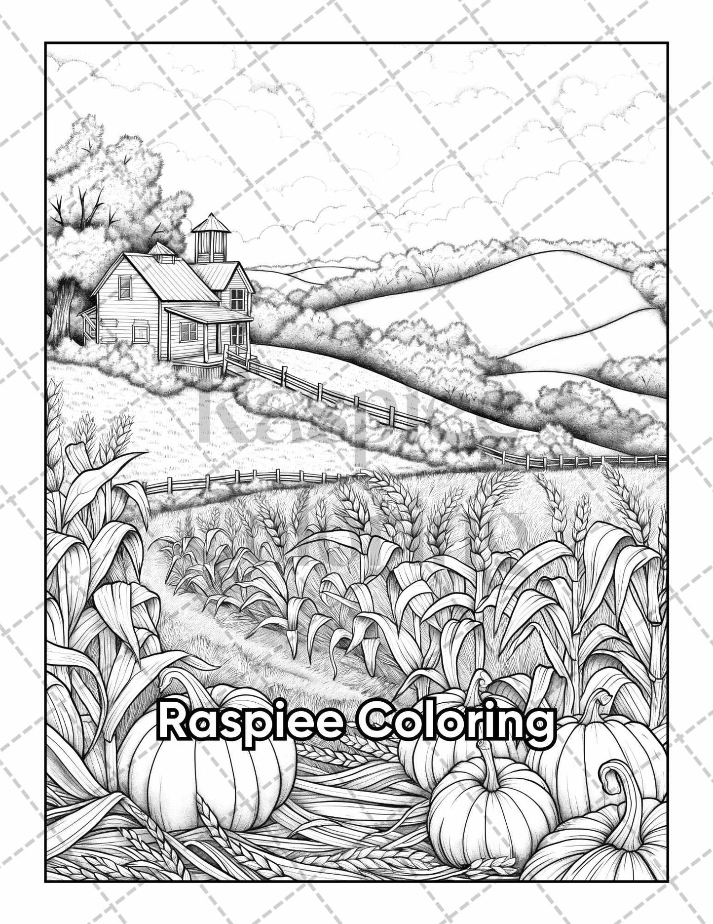 50 Country Farm Scenes Adult Coloring Pages Printable PDF Instant Download