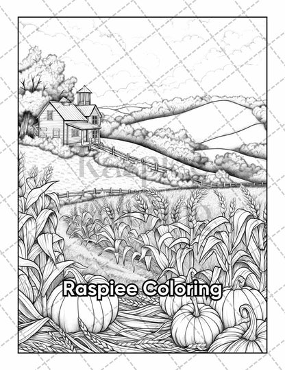 50 Country Farm Scenes Adult Coloring Pages Printable PDF Instant Download